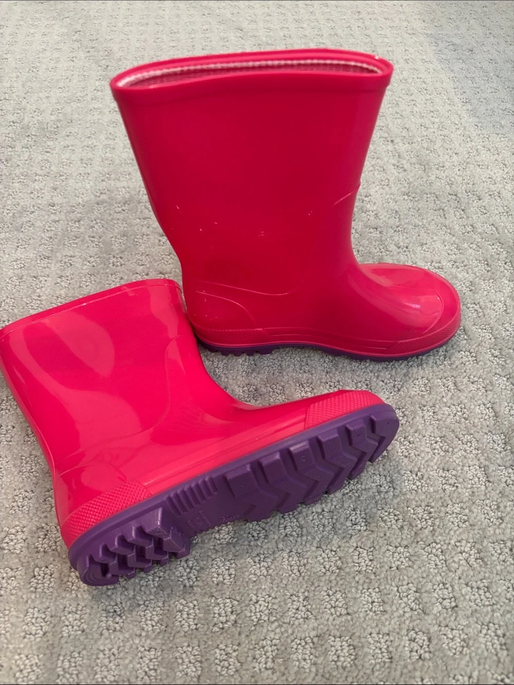 Bright Pink Kids Rain Boots with Purple Soles